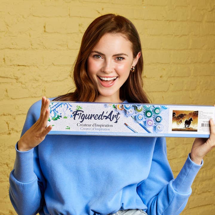 Figured'Art – wholesale DIY-pysselkit – Måla efter nummer Hästar i aktion - Valsad duk