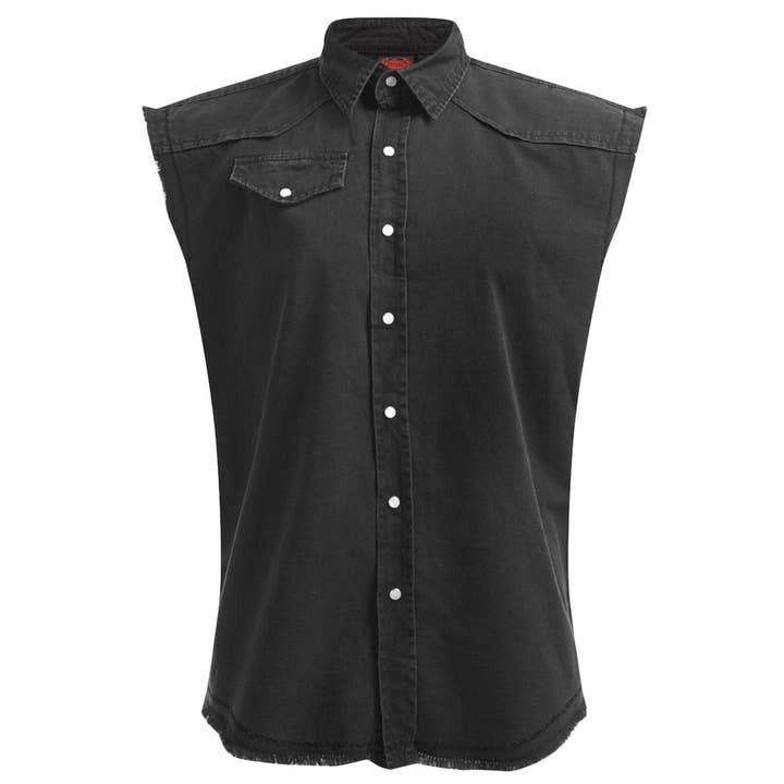 Spiral - Wholesale Button Down Shirt - Men's - METAL STREETWEAR - Sleeveless Stone Washed Worker Black