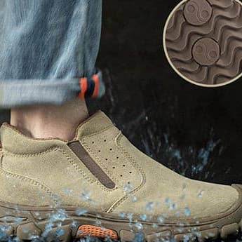 Kaki Chaussures de travail de sécurité à enfiler à bout en acier résistant aux perforations FitVille pour hommes en vente sur Faire11