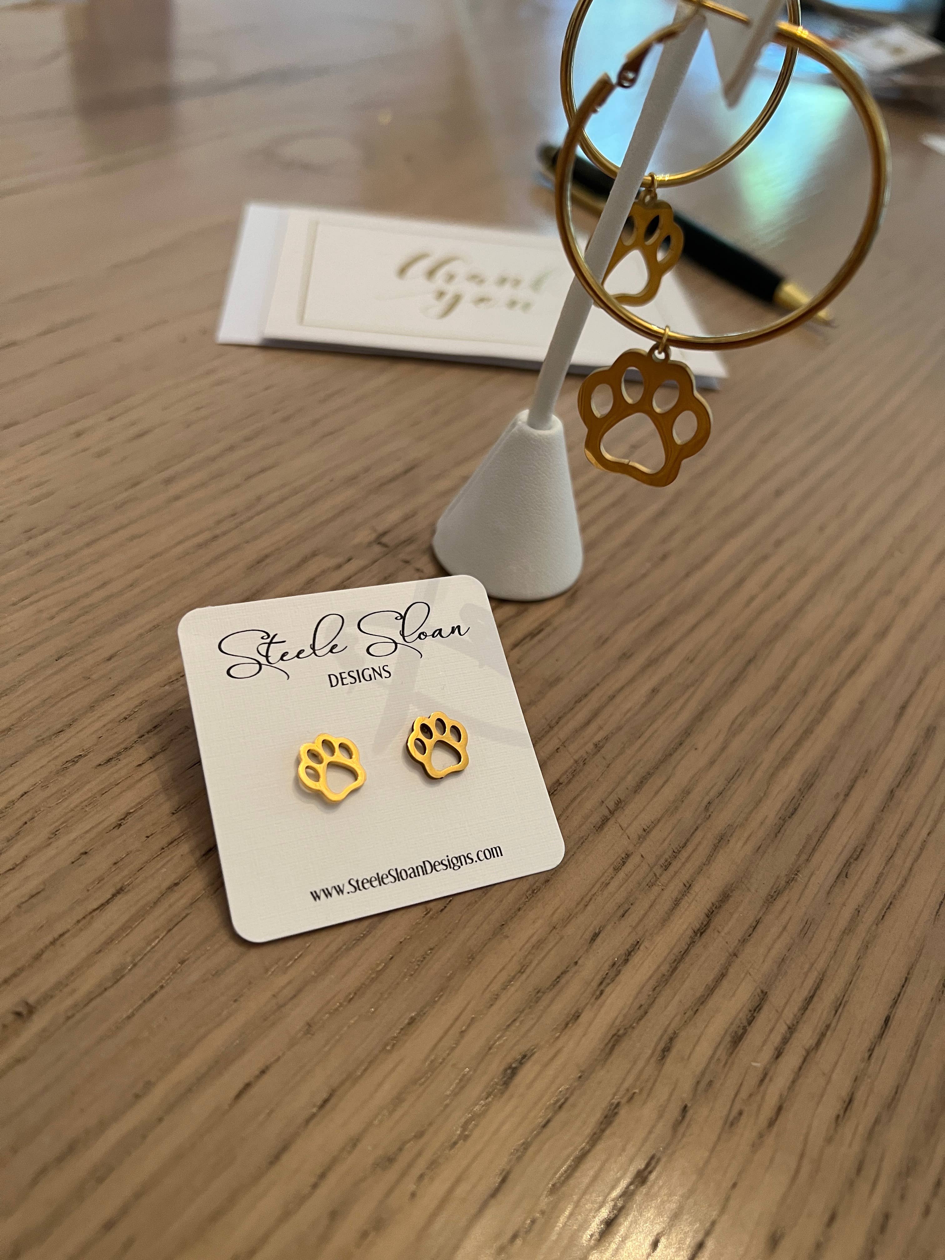 Steele Sloan Designs - Wholesale Stud/Post Earrings - Adorable Paw Earrings - Open Paw Gold Stud Earrings - NEW!4