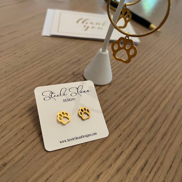 Steele Sloan Designs - Wholesale Stud/Post Earrings - Adorable Paw Earrings - Open Paw Gold Stud Earrings - NEW!4