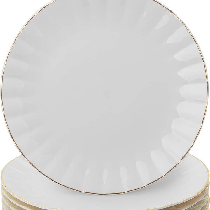 BTaT Elegant Gold Trim Porcelain Dinner Plates Set of 6 for wholesale by Brew To A Tea