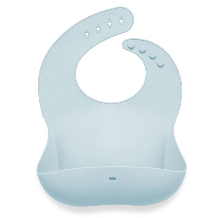 Silicone Baby Bib Roll Up & Stay Closed - (Sky) for wholesale by Ali+Oli