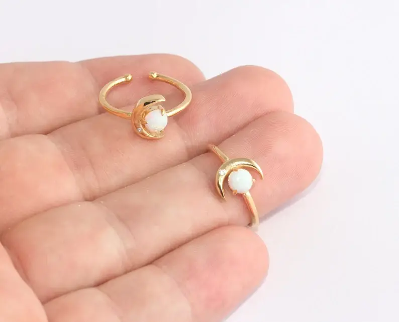 QueenJewelryM - Wholesale Single Stone/Solitaire Ring - 16-17mm 24k Shiny Gold CZ White Stone Moon Ring, XP3000