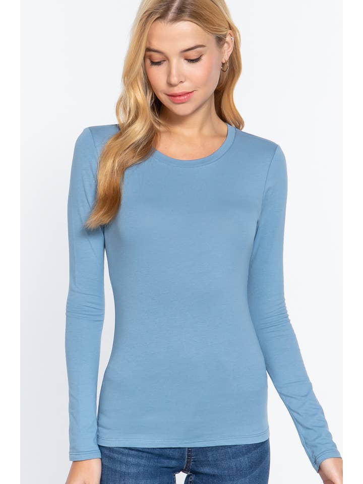 Active Basic | Active USA - Wholesale Knit Top - Women's - Long Sleeve Crew Neck Cotton Spandex Jersey Top31