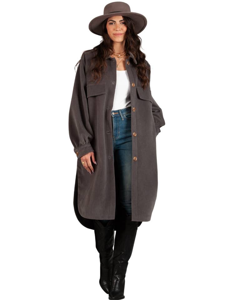 Fall Winter Holiday TANANA SOLID SHACKET-DARK DOVE for wholesale by Lucca Couture