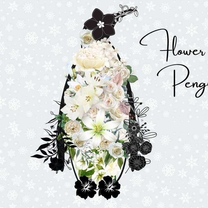 PinguĂŻn ansichtkaart met bloemen voor wholesale door Piles of Postcards