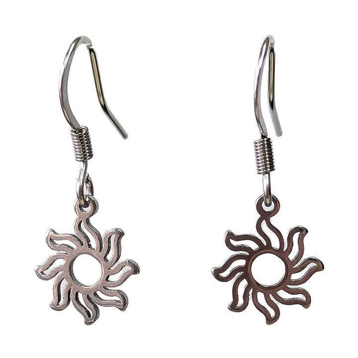 Stainless Steel Delicate Hollow Modern Sun Silver Earrings for wholesale by Stylish Jewelry Supply
