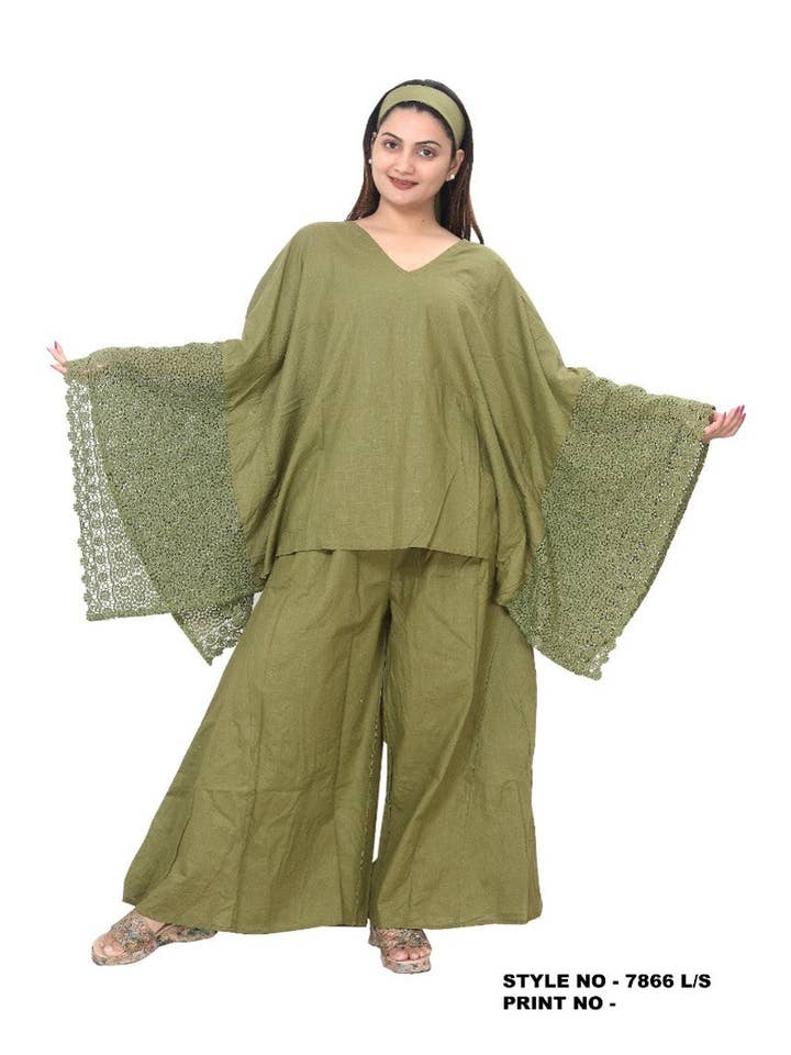 India Batik - Wholesale Top & pants set (NOT Loungewear) – Women's - Linen Pant & Blouse Set -78642