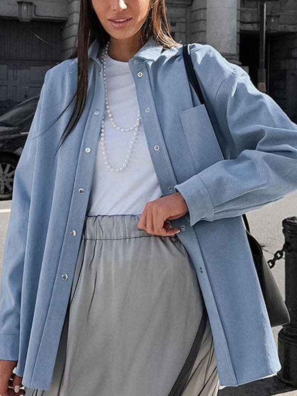 Long Sleeves Loose Pleated Split-Joint Lapel Blouses&Shirts Tops for wholesale by StyleGalX