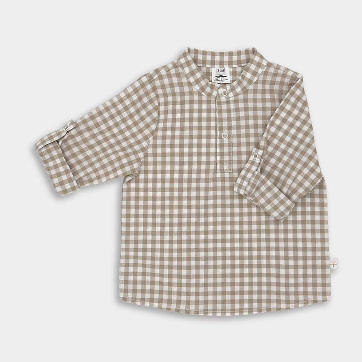 Beige Gingham Henley Shirt for wholesale by Lillies Dream