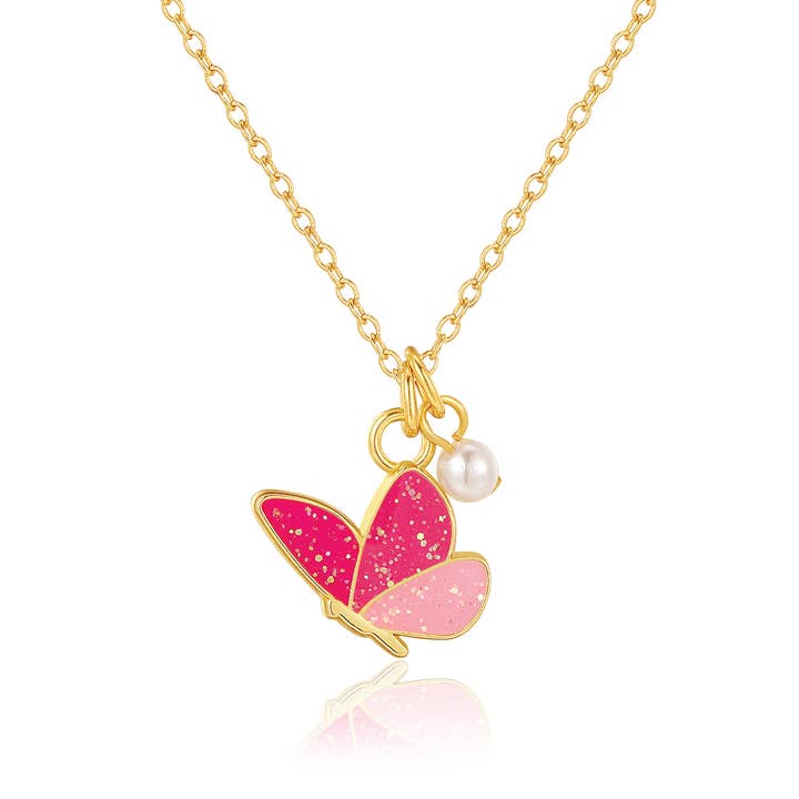 Girl Nation - Wholesale Kids Necklace - Kids - Sweet Petite Necklace- Glitter Butterfly Dreams
