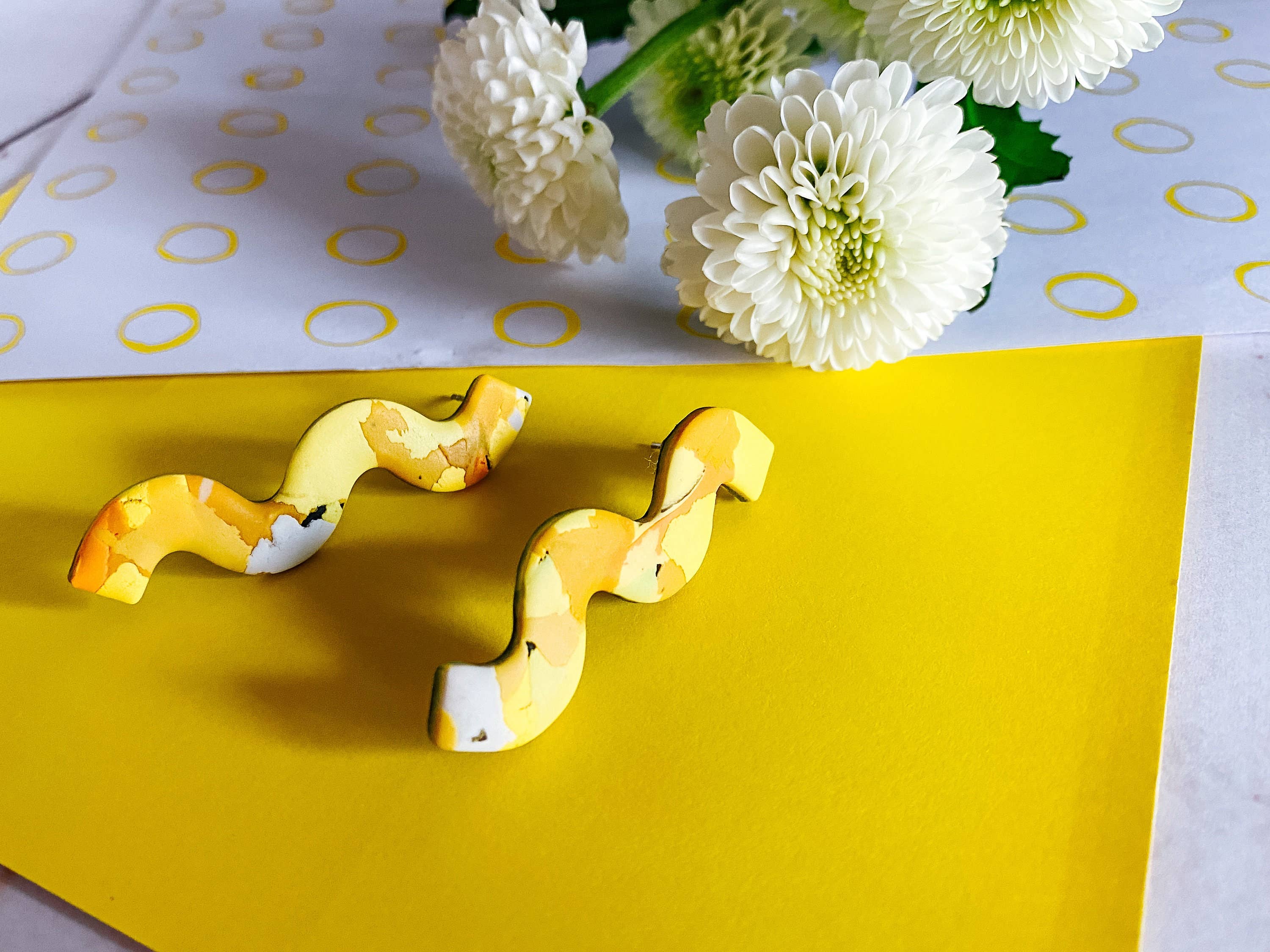 Lauren Likes Art - Wholesale Dangle Earrings - Sunshine Yellow Squiggle Earrings, Squiggly Earring, Handmad6