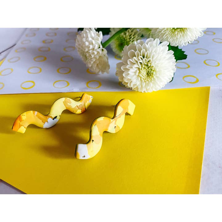 Lauren Likes Art - Wholesale Dangle Earrings - Sunshine Yellow Squiggle Earrings, Squiggly Earring, Handmad6