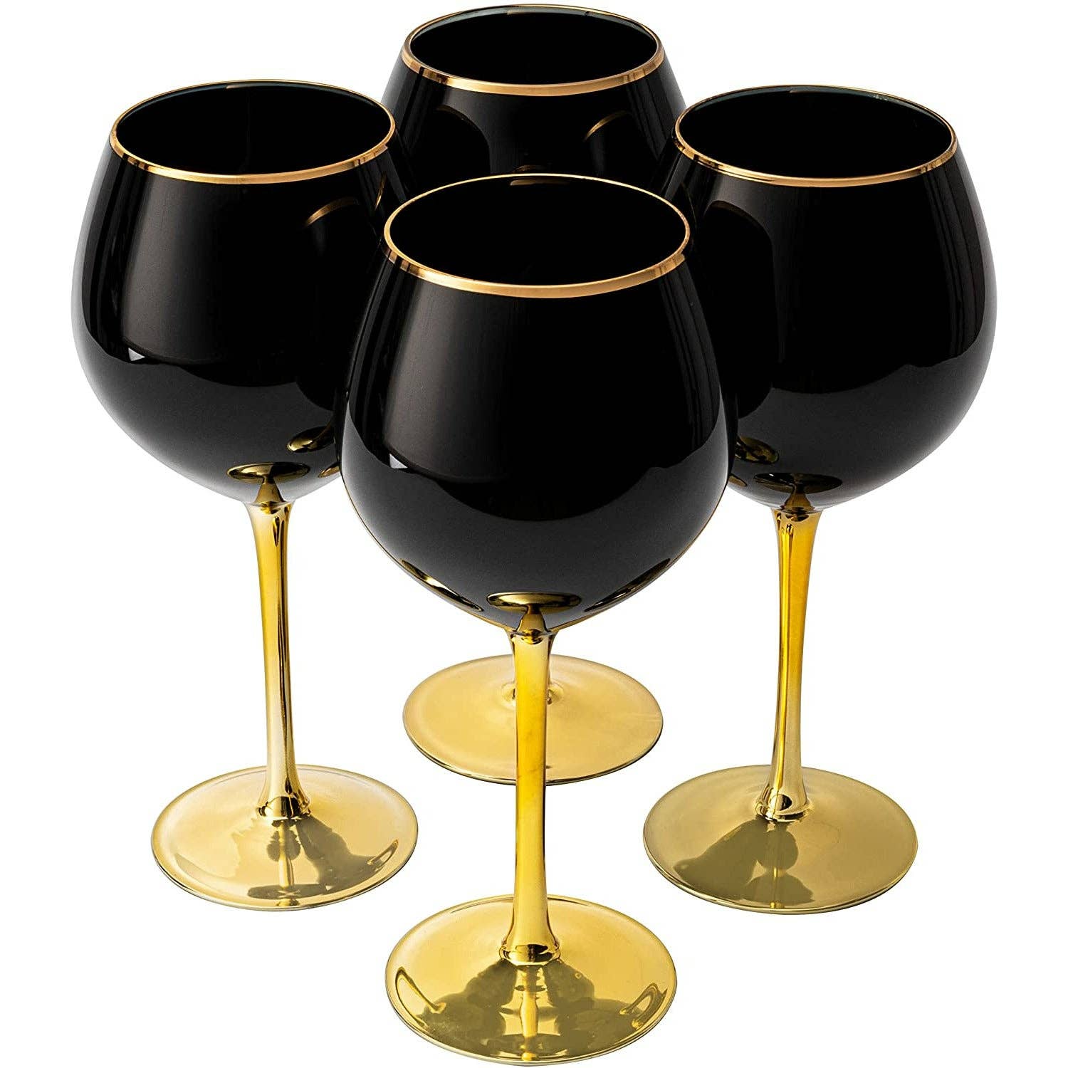 The Wine Savant /  Khen Glassware - Wholesale Wine Glass - Set of 4 Black Wine Glasses Gold Stemmed 14 oz1