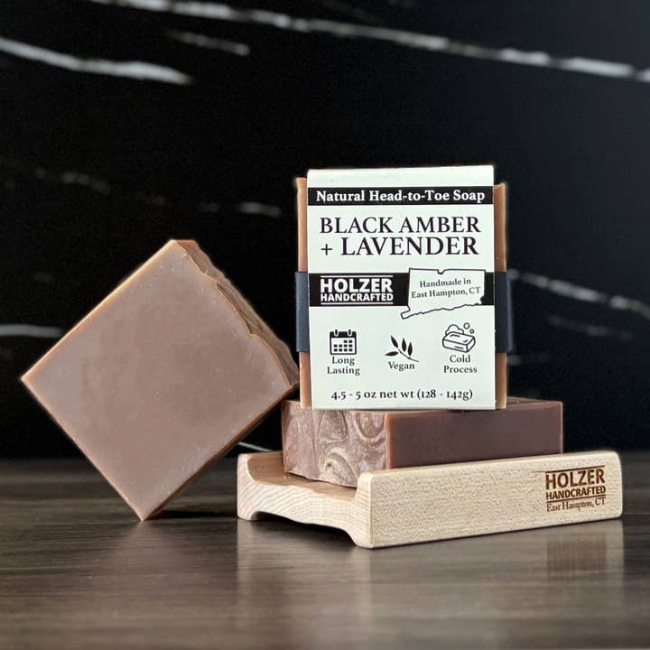 Handmade Soap Bar | Black Amber + Lavender Scented | Handcrafted Bar Soap | Natural Cold Process | Vegan | 4.5 oz for wholesale by Holzer Handcrafted ®