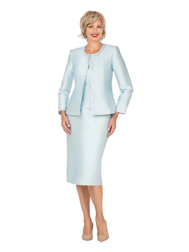 3pc Silky Twill Skt Suit w/ Meteoric Stones for wholesale by Giovanna