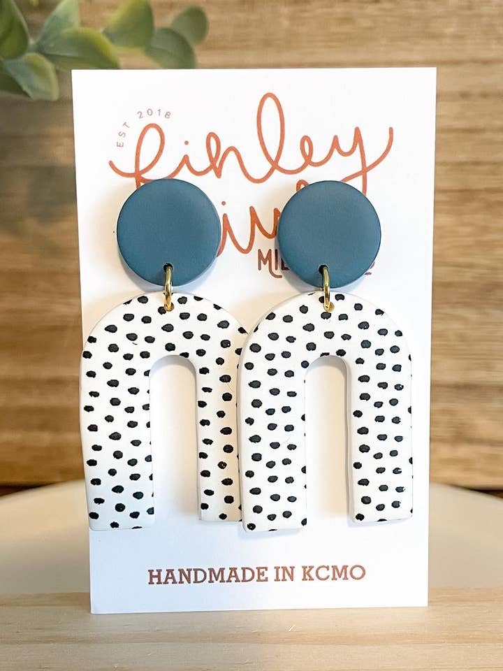Jessie | Teal + Polka Dot | Clay Earrings for wholesale by Finley River | Trendy Polymer Clay Earrings | Hypoallergenic