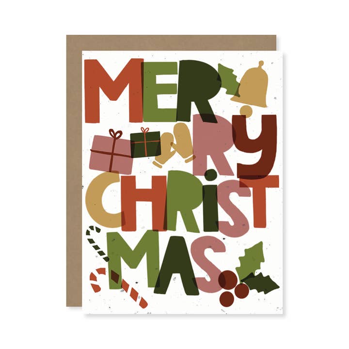 Carte de graines de fleurs sauvages à planter Merry Christmas Blocks pour la vente par Thoughtful Human