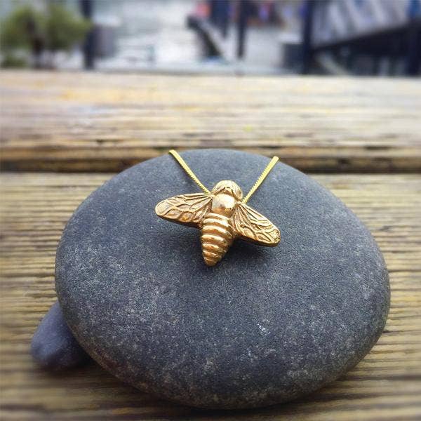 Bee Pendant Necklace - Bronze for wholesale by Morning Moon Nature Jewelry