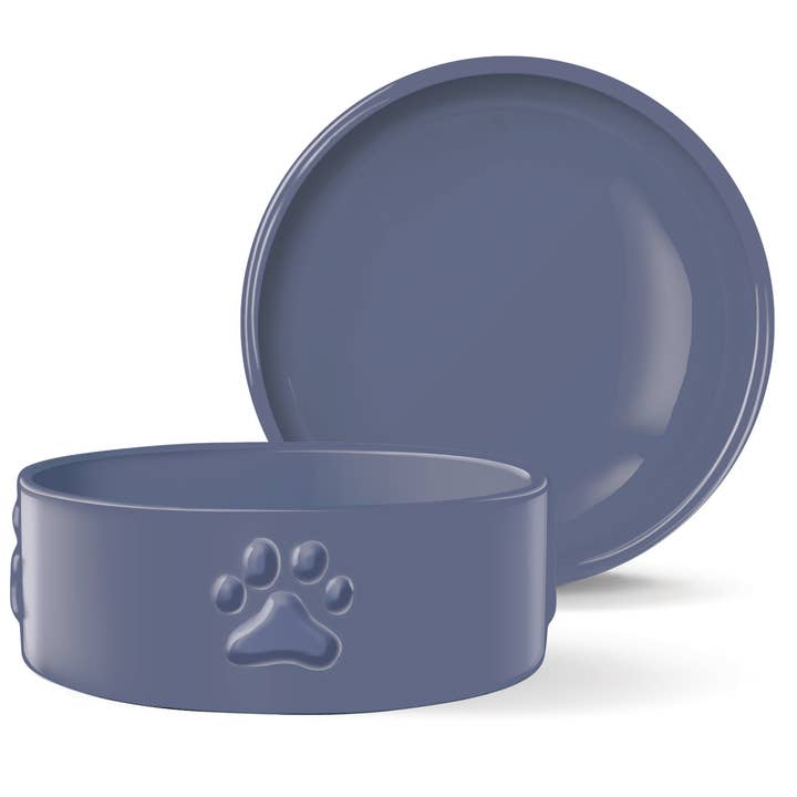 Sculpt Paw Navy Med Sclptd Bowl for wholesale by Petshop by Fringe Studio