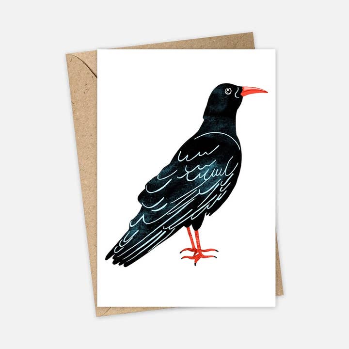 Cornish Chough Illustrated Greeting Card for wholesale by Sarah Whittle Illustration