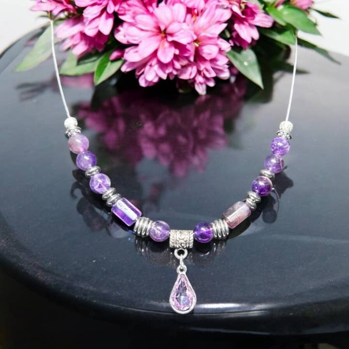 Contemporary Amethyst Teardrop Necklace for wholesale by Supr Nova Wrists