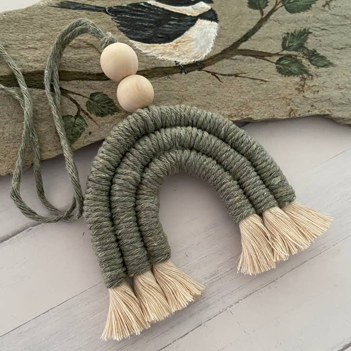 Chickadee Creations - Wholesale Car Freshener - Women's - Macrame Rainbow Car Diffuser - Sage2