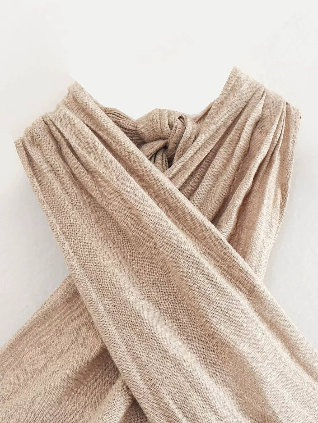 Khaki Ladies Criss Cross Tie Halter Top And Pants Set 9711 for wholesale on Faire5