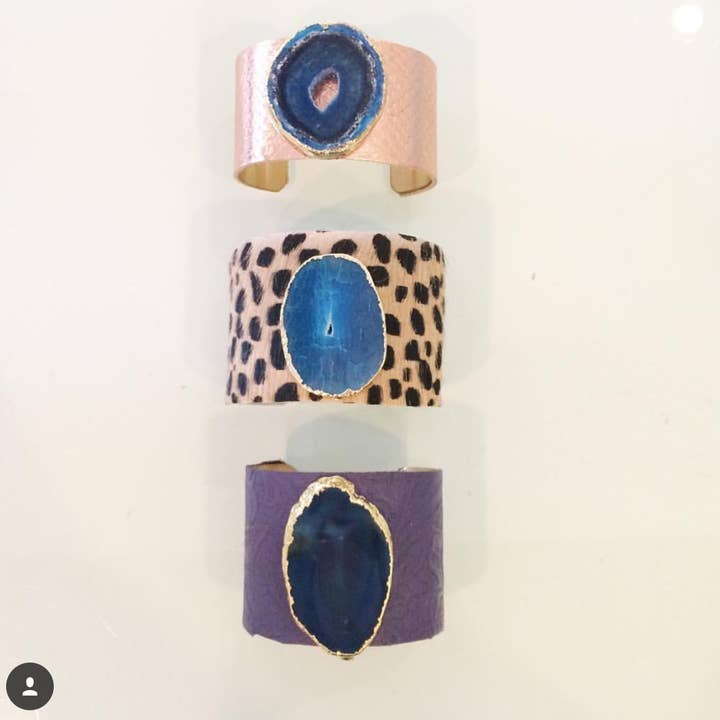 Handmade Leather cuffs with stone for wholesale by Wa