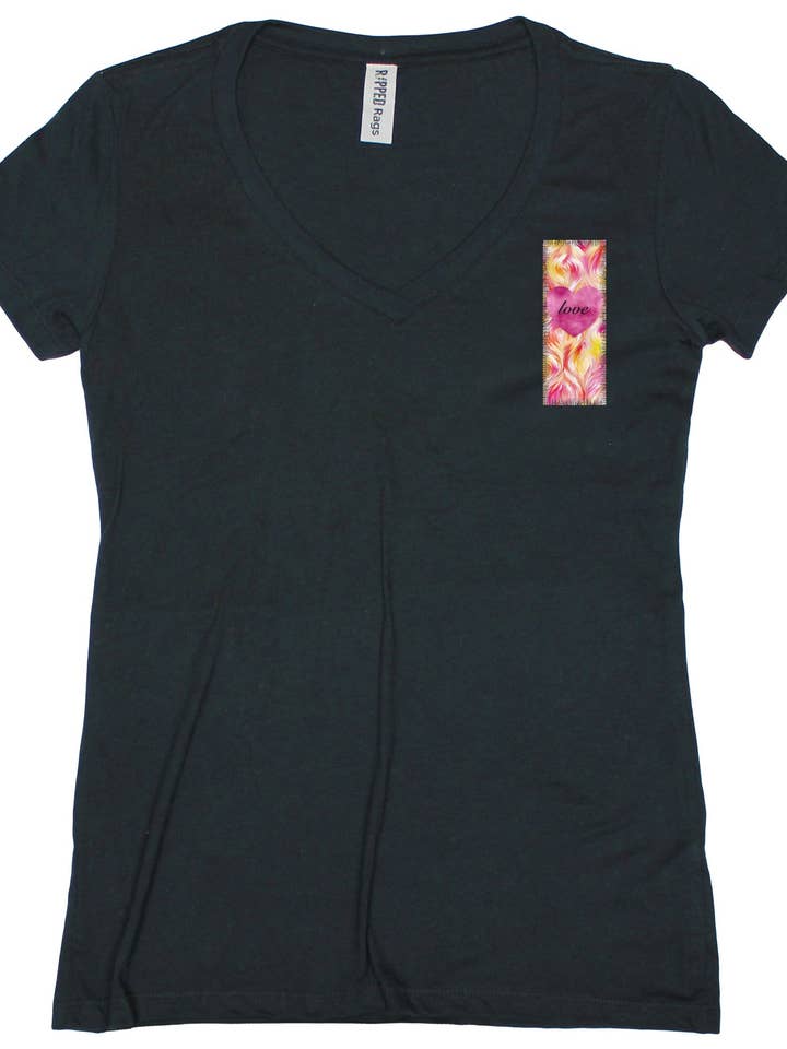 Ripped Rags - Wholesale T-shirt – women's - Ripped Rags Heart on Fire "Love" Women's V-neck T-shirt