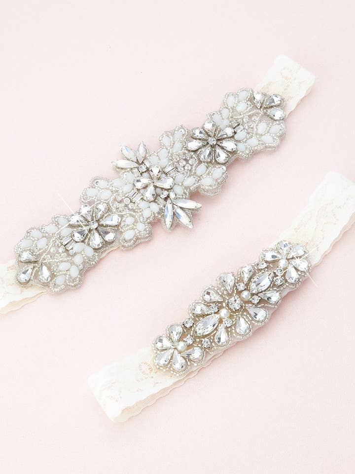 Farren Crystal and Lace Garter Set for wholesale by Heirloom Bridal Company