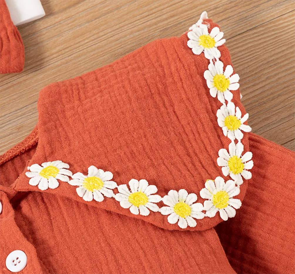 Fennco Styles – wholesale Clothing set – Baby – Terracotta Little Daisy Cotton Baby Romper & Headband3