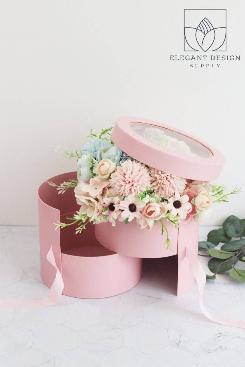 Elegant Design Supply – Engroshandel Gaveæske – To lag rund blomsterkasse med klart låg3