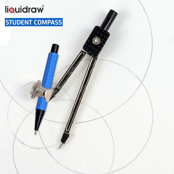 Liquidraw - Wholesale Pencil - Liquidraw Metal Compass & 0.5mm 2B Pencil Set | Ideal for Maths & Geometry | School Student Essential | Professional Quality, Great for Technical Drawing | Smooth & Accurate Radius Adjustment3