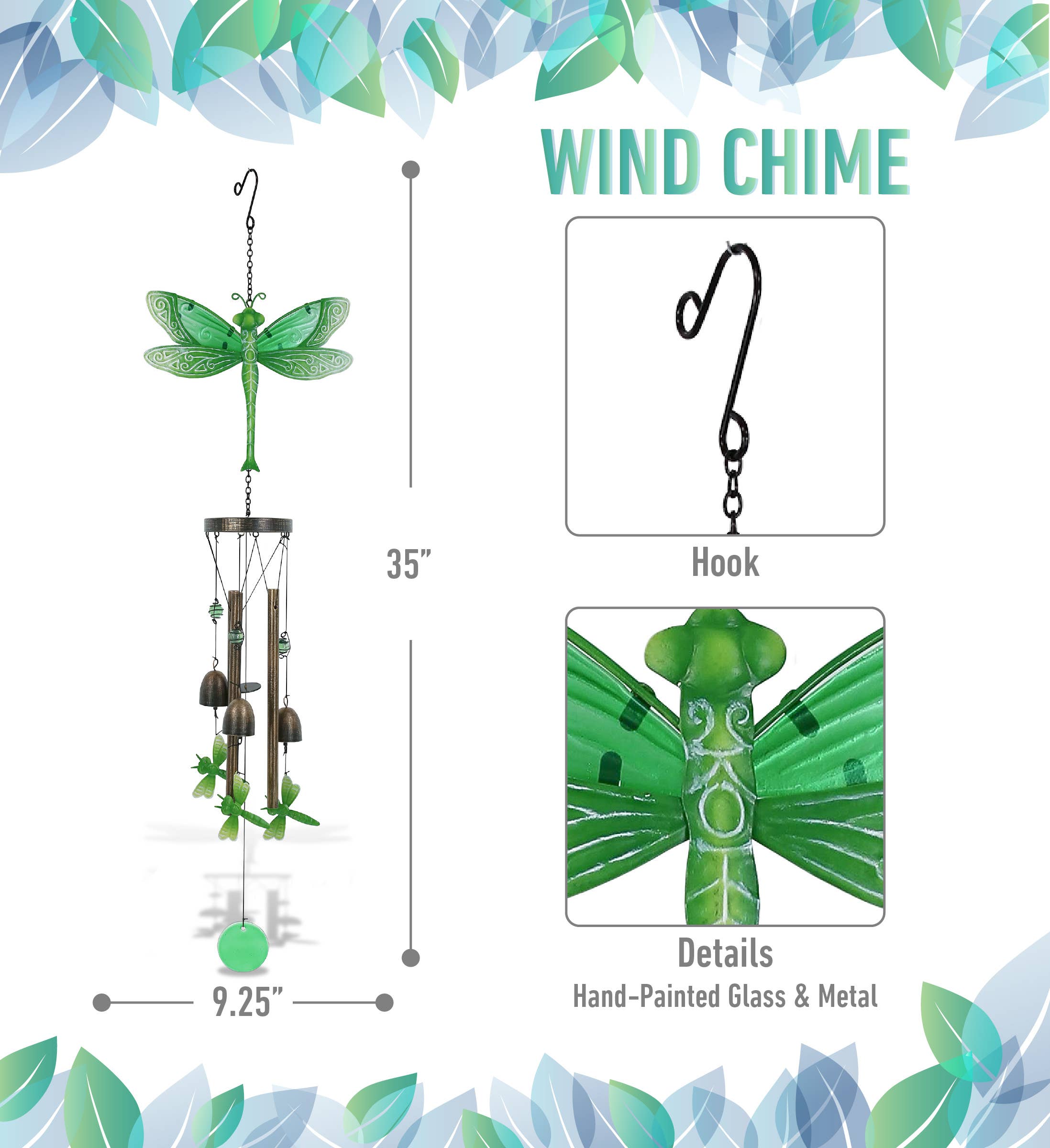 Cota Global - Wholesale Wind Chime - Wind Chime - Green Garden Dragonfly1