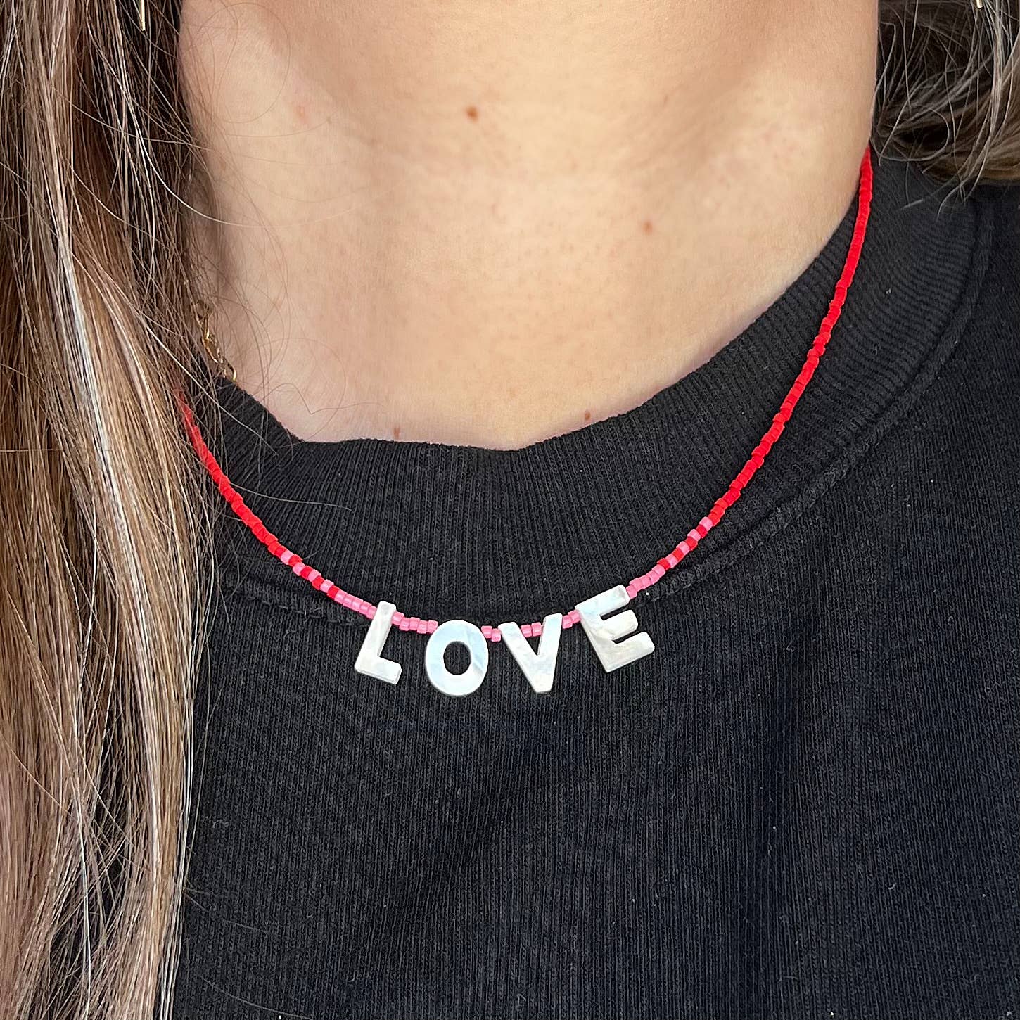 Libby & Smee - Wholesale Beaded/Pearl Necklace - 'LOVE' Mother-of-Pearl Beaded Necklace for Valentine's Day1