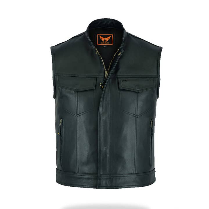 Outrider Mens Motorcycle Vest Top Grain Cowhide Leather for wholesale by Tackfield