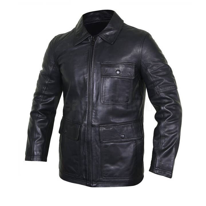 Chaqueta bomber de cuero negro con cuello para hombre y bolsillos con solapa para venta al por mayor de Leather Skin Shop