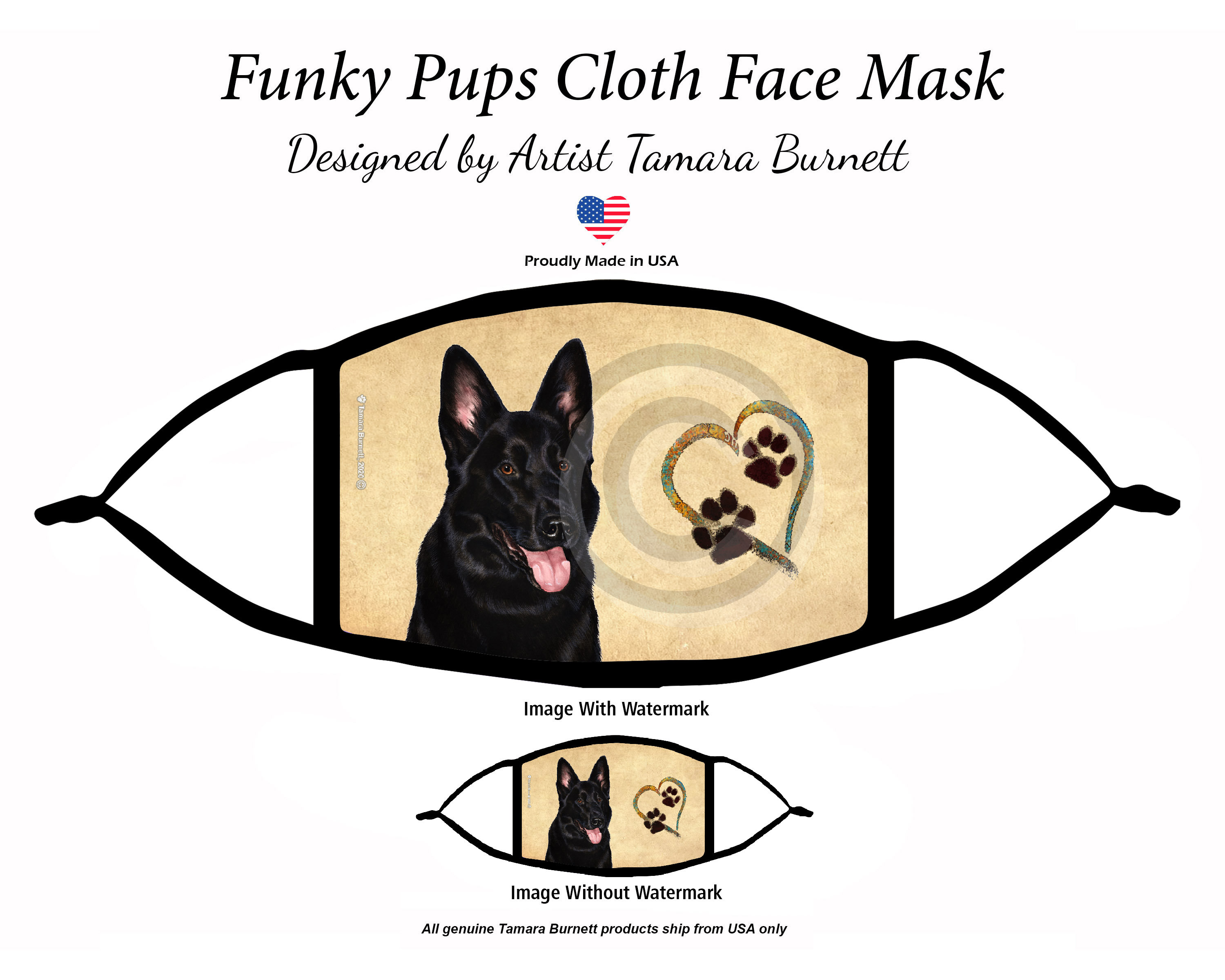 Pet Gifts USA, LLC - Wholesale Non-Medical Disposable Mask - German Shepherd Black Paw Marks on My Heart Mask0