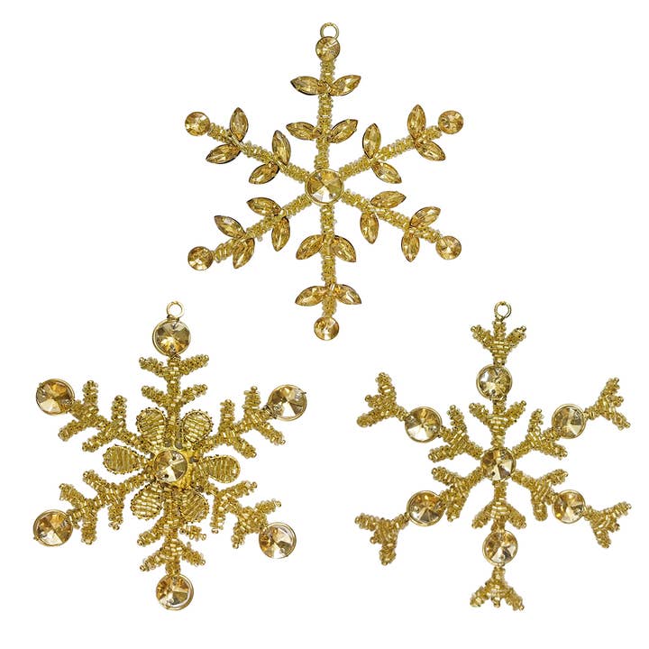 India Handicrafts Inc - Wholesale Ornament Set - Gold & Silver Snow Flake Asst.61