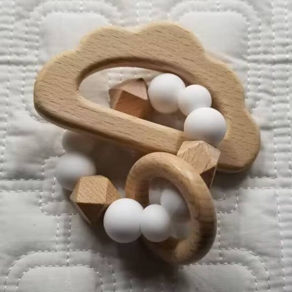 Cloud Beech Wood & Silicone Teether Rattle for wholesale by D & C TOYS