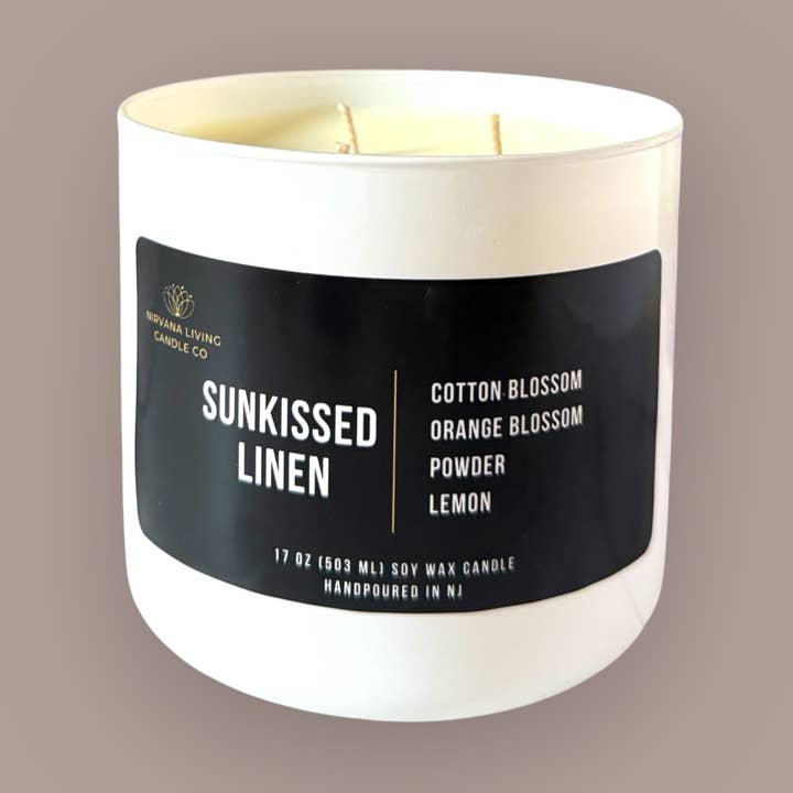 VELA DE LINHO BEIJADO PELO SOL 17OZ - 3 PAVIOS por atacado de Nirvana Living Candle Co