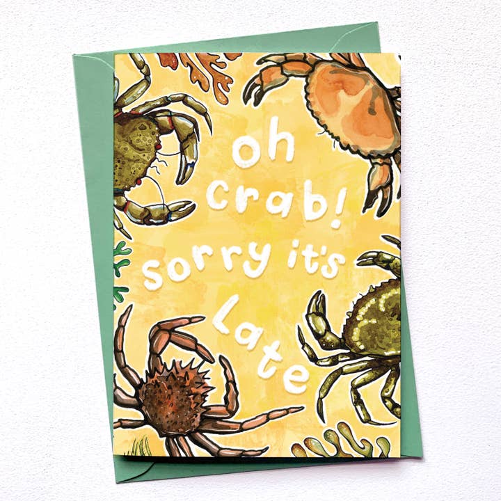 Oh crab sorry it's late birthday card for wholesale by Alexia Claire Ltd