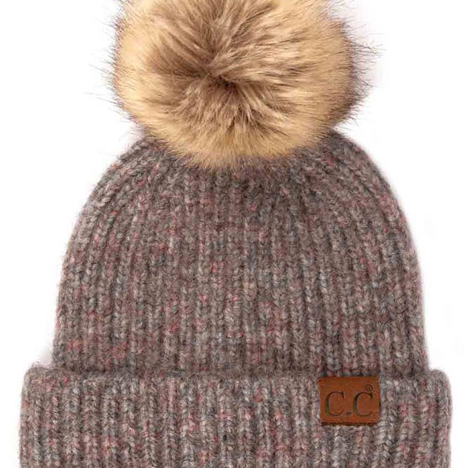 Hana - Wholesale Beanie - Women's - C.C Classic Rib Beanie with Faux Fur Pom Winter Hat2