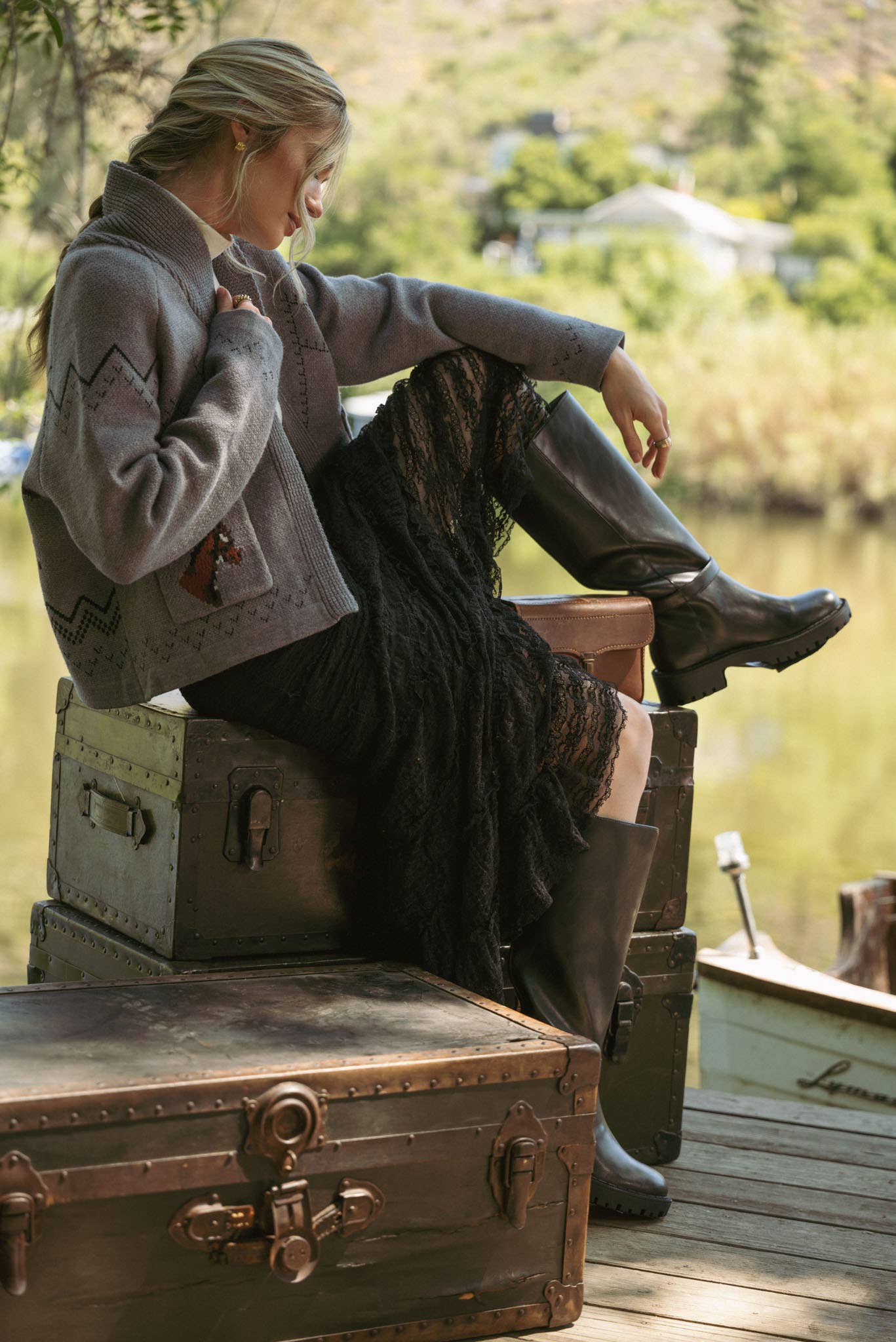 &MERCI - Wholesale Cardigan - Women's - HORSE KNIT SWEATER CARDIGAN MSW1080723