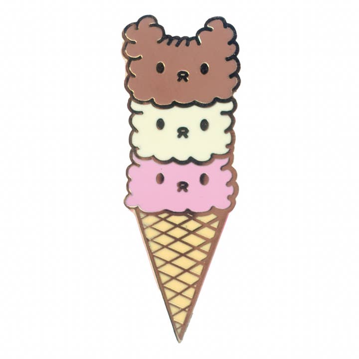 Osito Triple Scoop Neapolitan Ice Cream Pin for wholesale by Glitter Bones Boutique