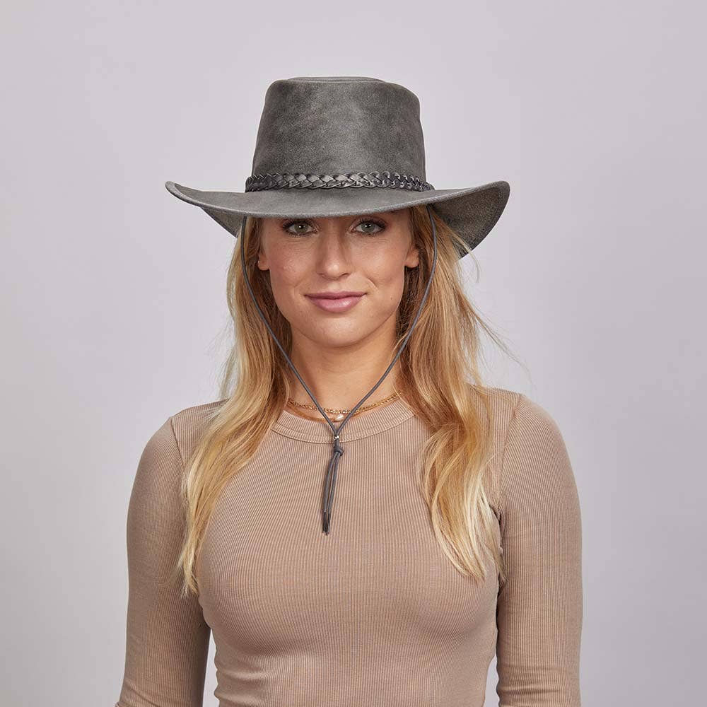 American Hat Makers - Wholesale Cowboy Hat - Unisex - Premium Crushable Leather Outback Hat - Style Crusher22
