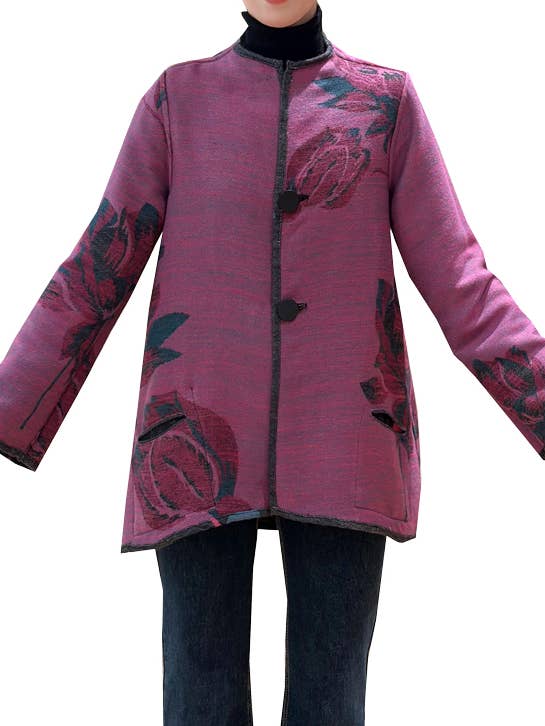 Purple Lotus Asymmetric Travel Coat for wholesale by Winding River