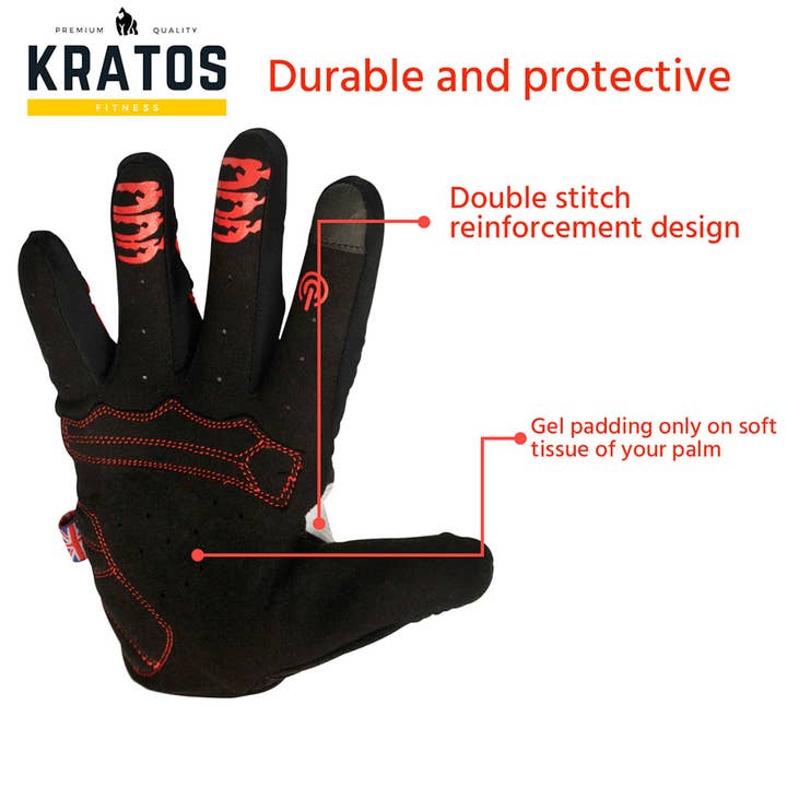 Kratos - Wholesale Gloves - Unisex - Red Mountain Bike Gloves for Men & Women with Knuckle Protection2